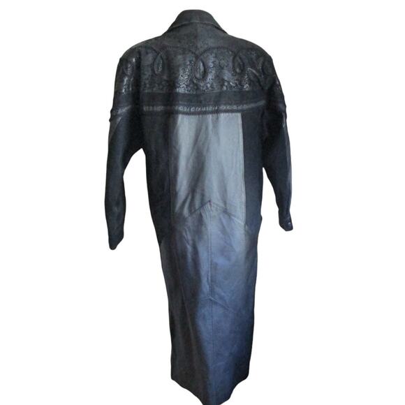 Vintage 80s/90s Wilsons Leather Maxi Trench Coat Embossed Paisley Braid Trim - Picture 17 of 17